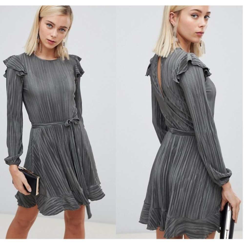 ASOS silver / grey long sleeve mini dress NWOT 4